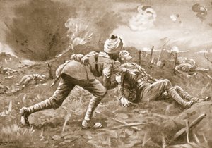 Lance-Naik Lala arrastra a un oficial herido, a quien encontró cerca del enemigo, a un refugio y allí venda sus heridas de George Derville Rowlandson